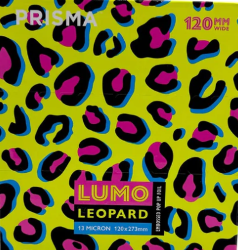 Prisma Pop Up Embossed Lumo Leopard Foil 120mm x 273mm 500 Sheets