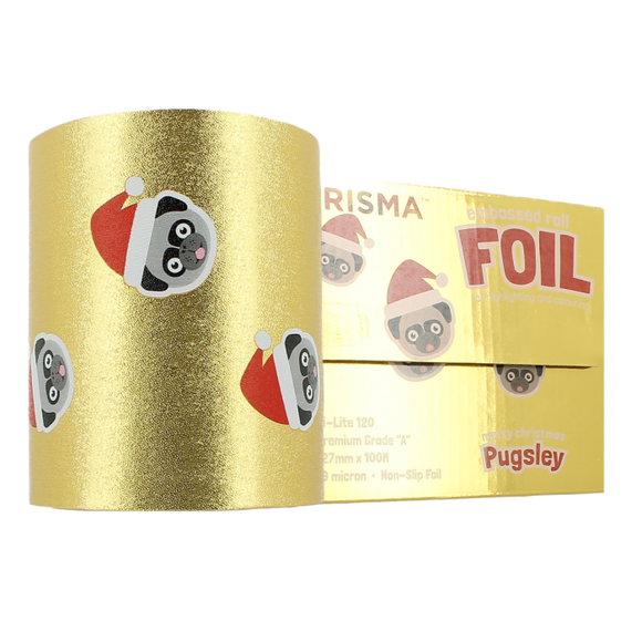 Prisma Embossed Foil - Pugsley Christmas Foil Gold 100M