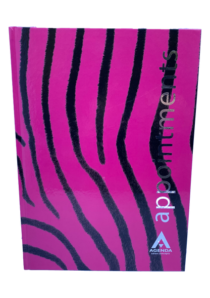 Appointments Book - 6 Column - Pink/Black Zebra Print