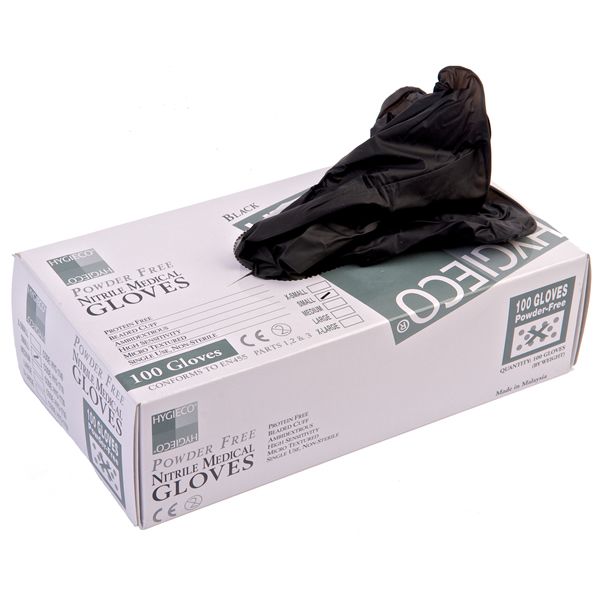 Hygieco Black Nitrile Powder Free Gloves- Pack of 100 (XL)